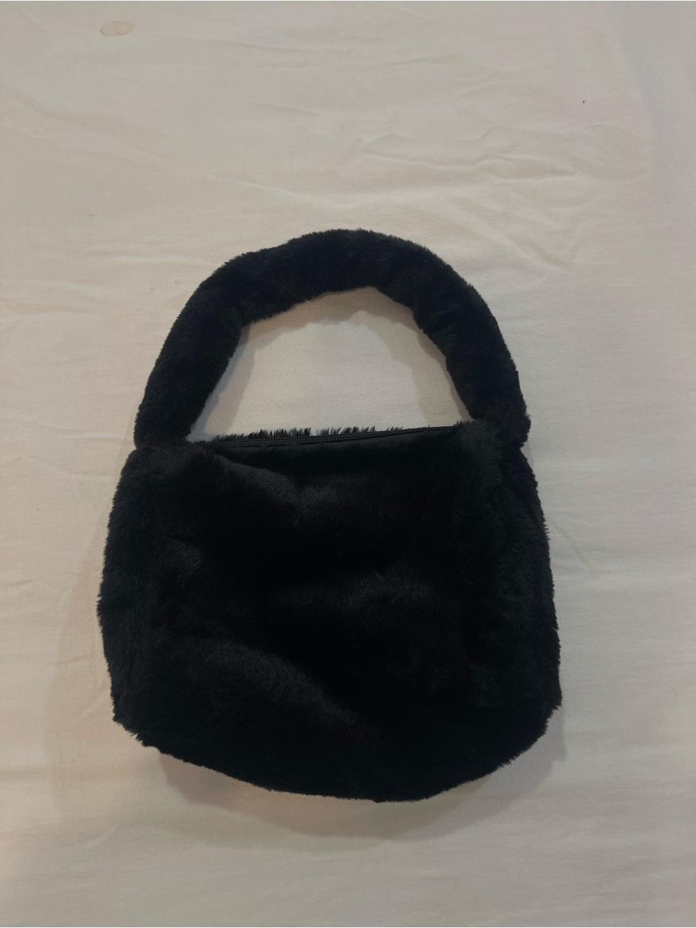 Plush Faux Fur Shoulder Bag - Black